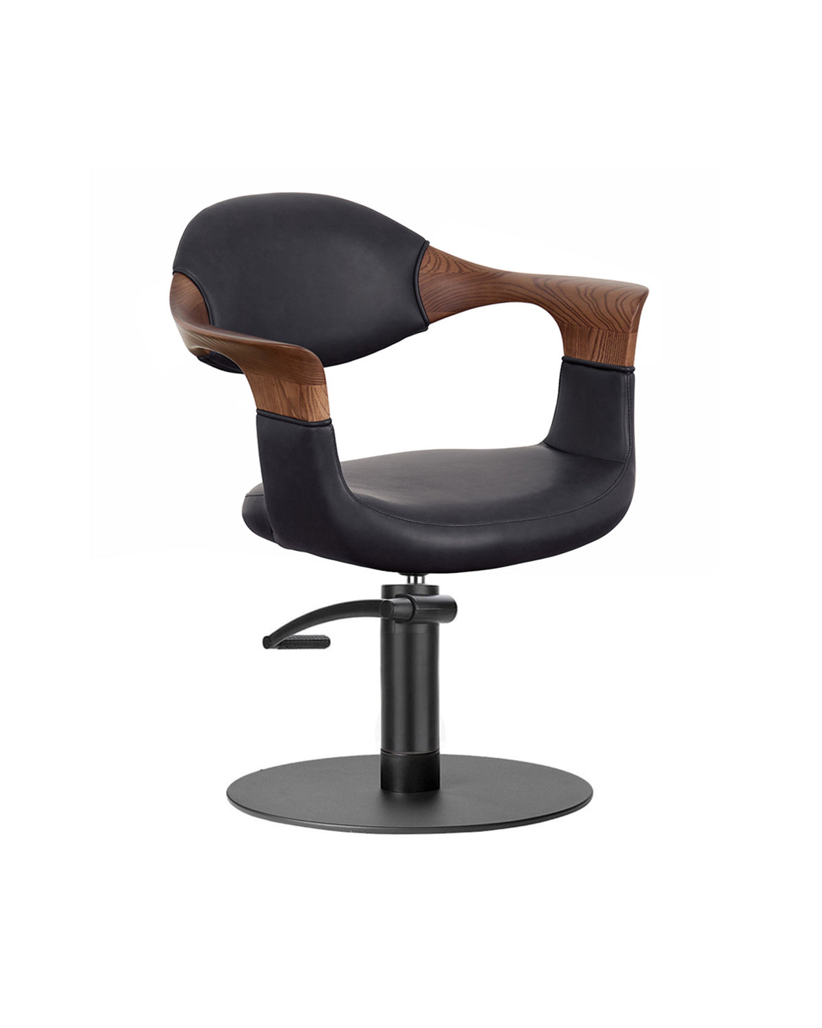 Oakley Midnight - Grå kundestol med sort pladefod og armlæn i egetræ