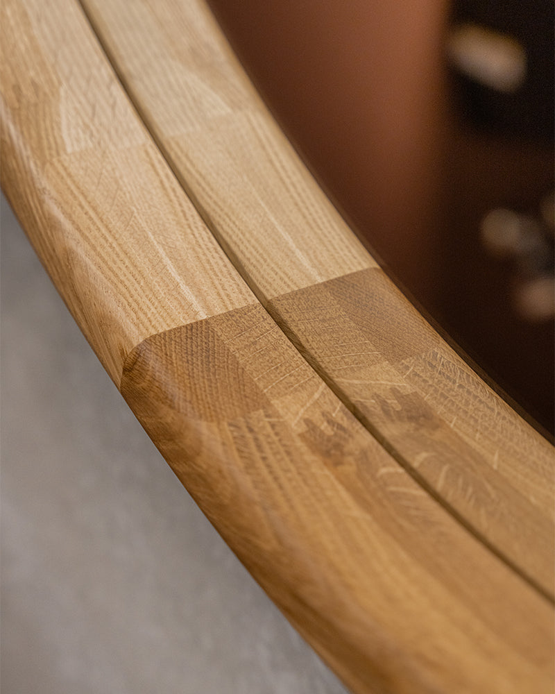 Linea Oak - Frisørspejl med egetræsramme - ø100cm