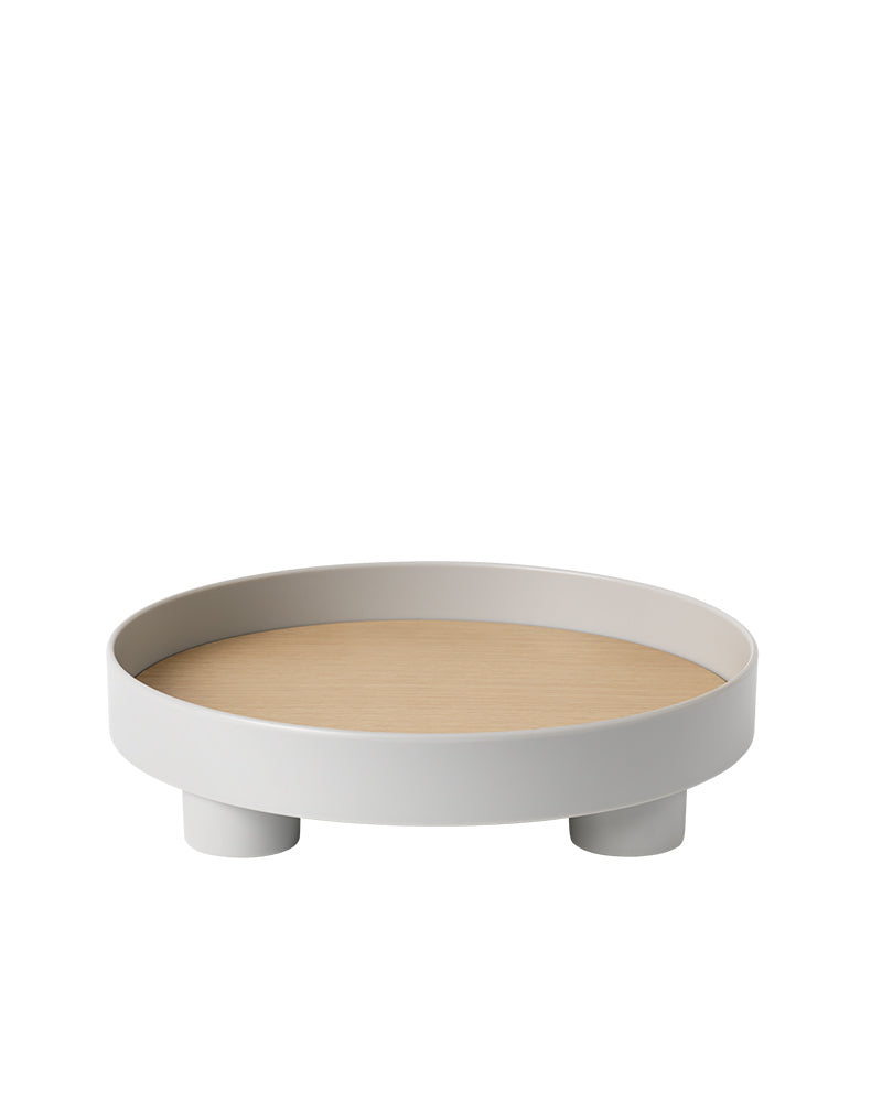 Platform - Grå serveringsbakke med egetræsplade