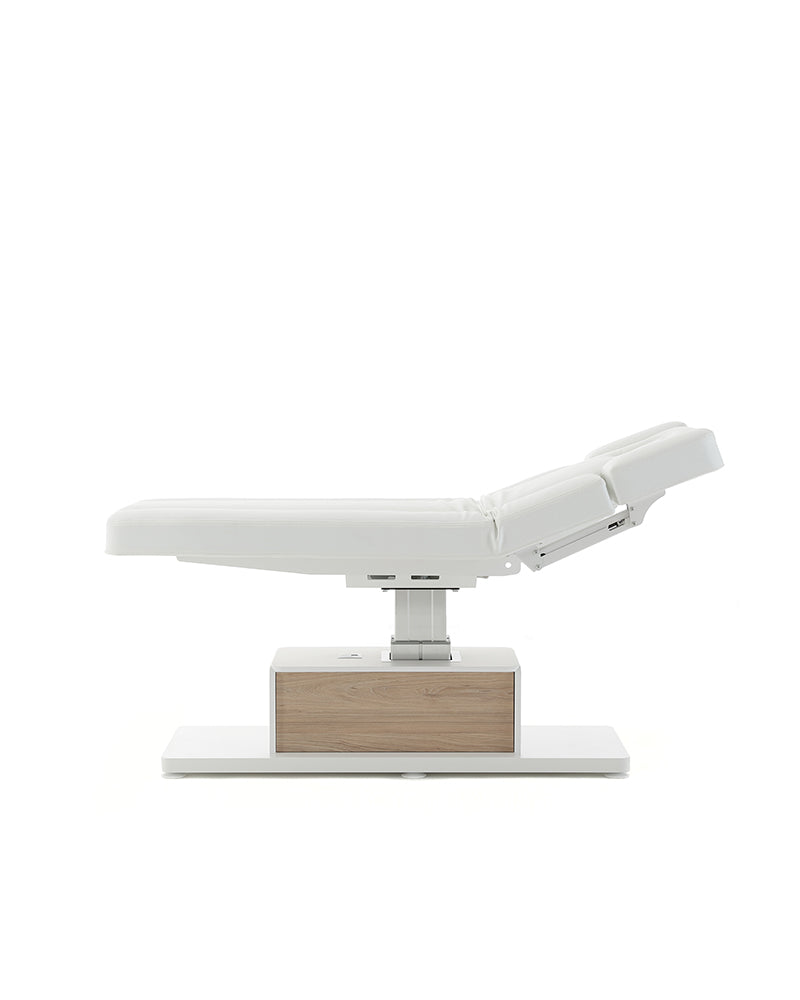 The Ben - Hvid massagebriks med detaljer i egetræsmønster - med motor - med justerbare armlæn