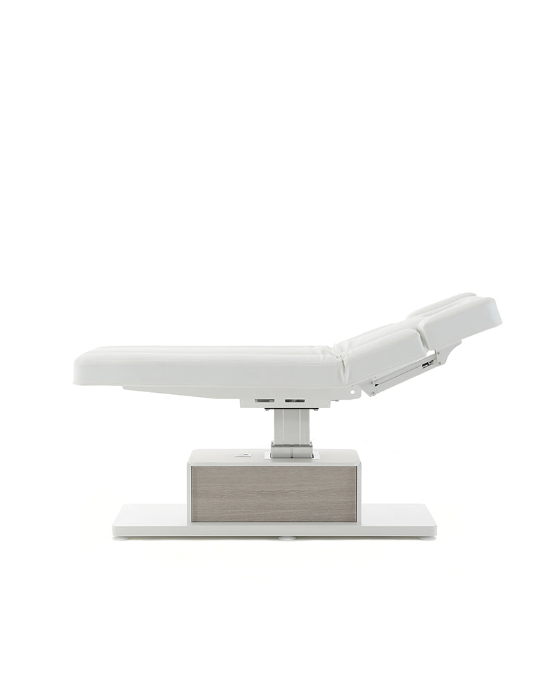 The Ben - Hvid massagebriks med detaljer i gråt egetræsmønster - med motor - med justerbare armlæn