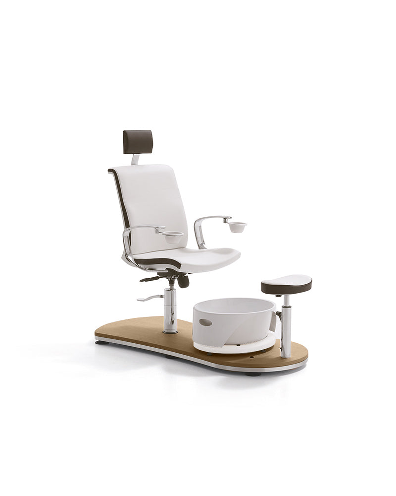 Mini Island - Hvid og brun pedicure stol - Base i egetræsmønster