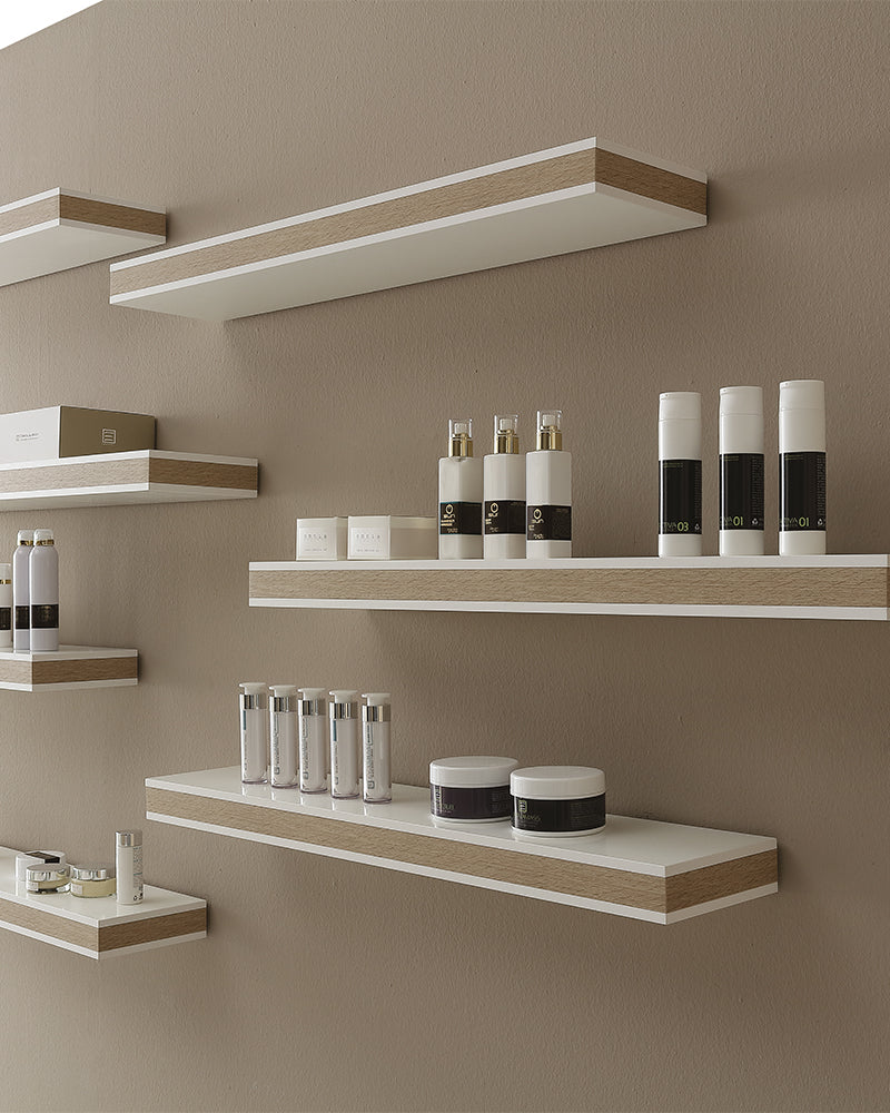 Stratos - Hvid salgsreol - Kant i egetræsmønster