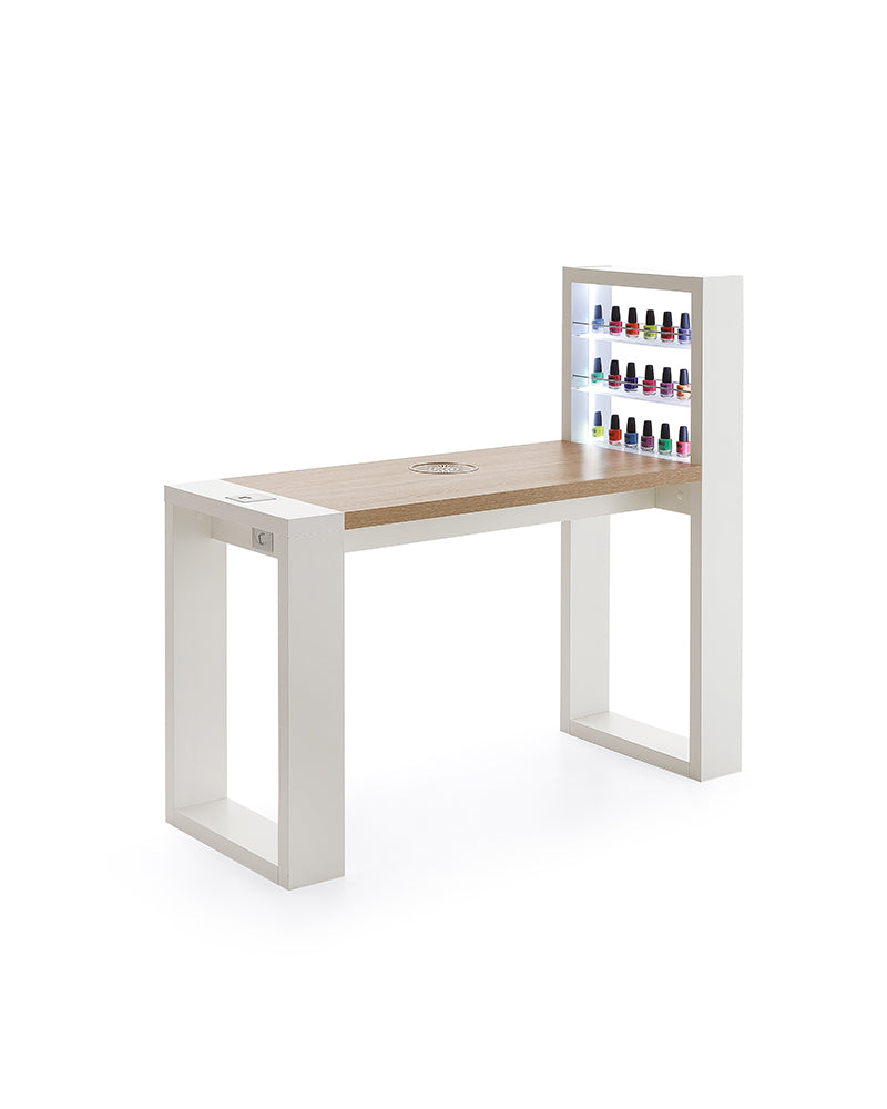 Living - Hvidt neglebord med LED lys - Indbygget reol - Med sug