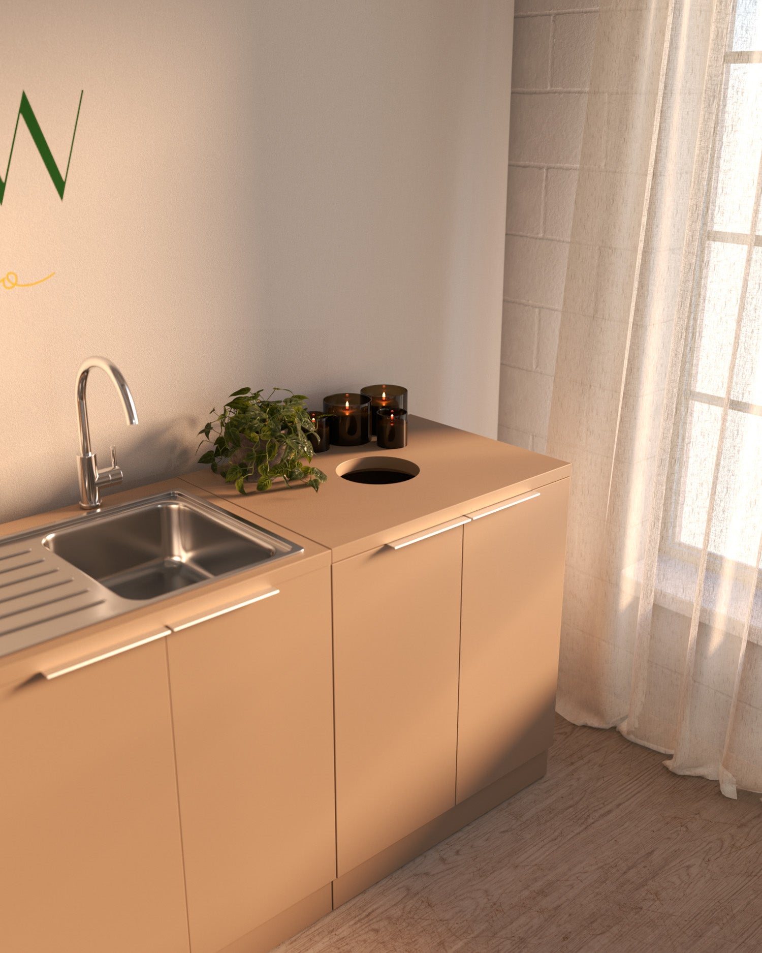 Colorbar håndvask - Beige vaskeskab - Krom vask