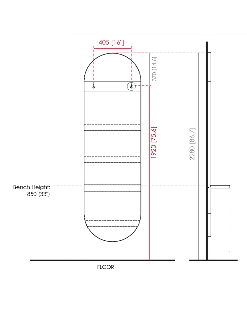 Villa II - Hvidt frisørspejl - Med hylde