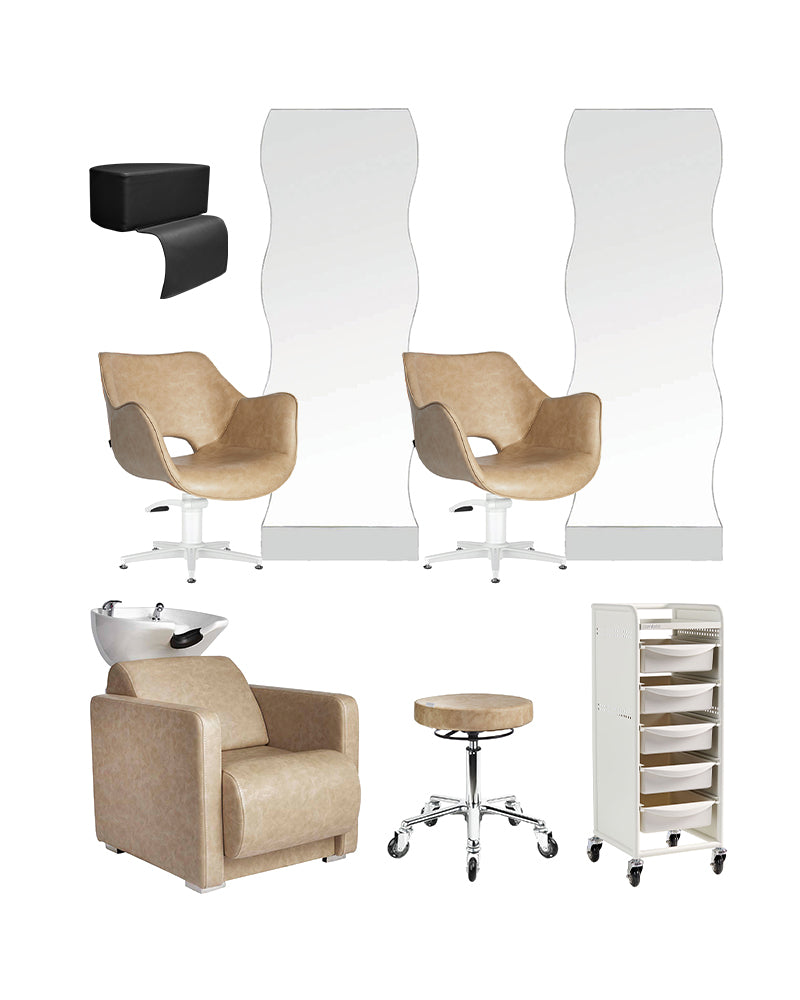 Sand frisør startpakke med 2 kundepladser, 1 vaskeplads og udstyr