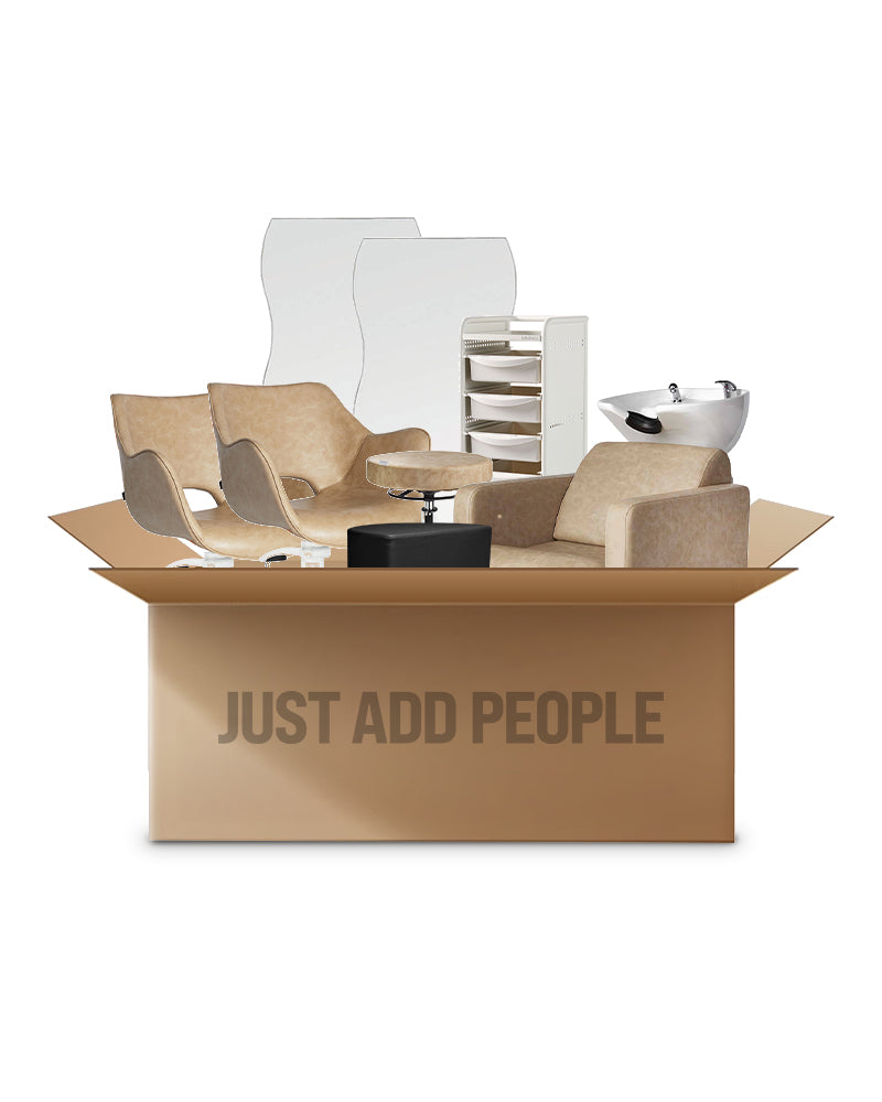 Sand frisør startpakke med 2 kundepladser, 1 vaskeplads og udstyr