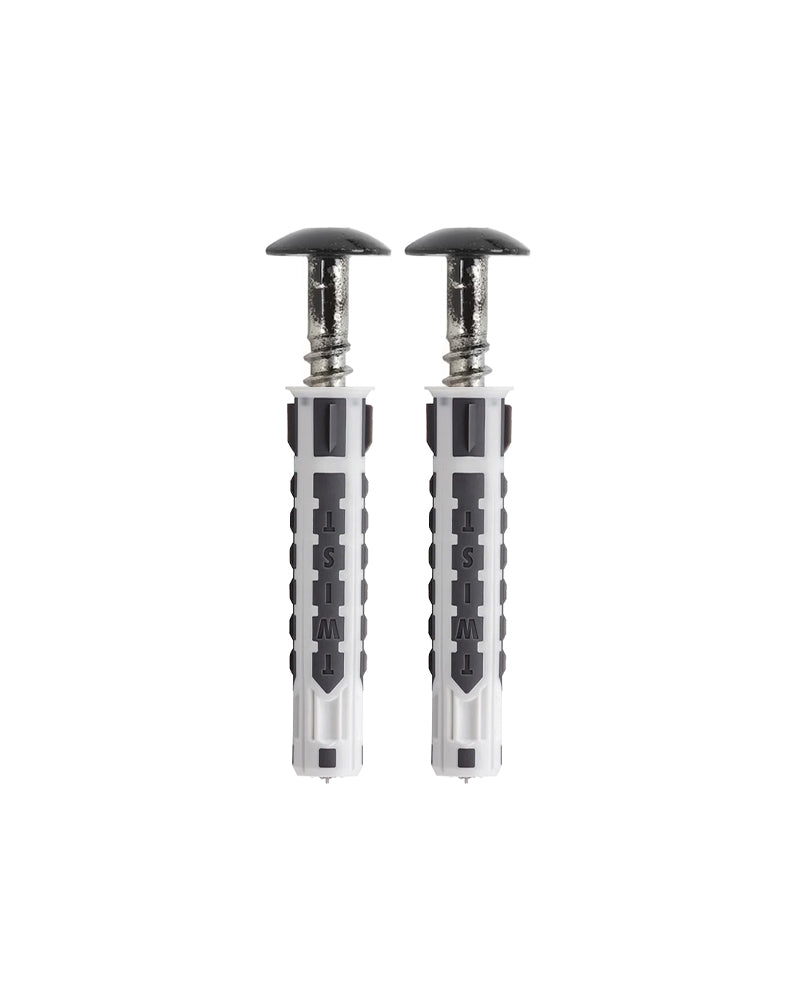 Sorte skruer + rawlplugs 2 stk.