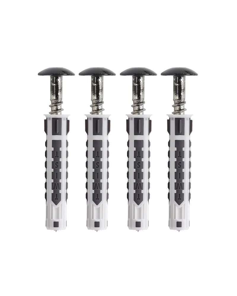 Sorte skruer + rawlplugs 4 stk.