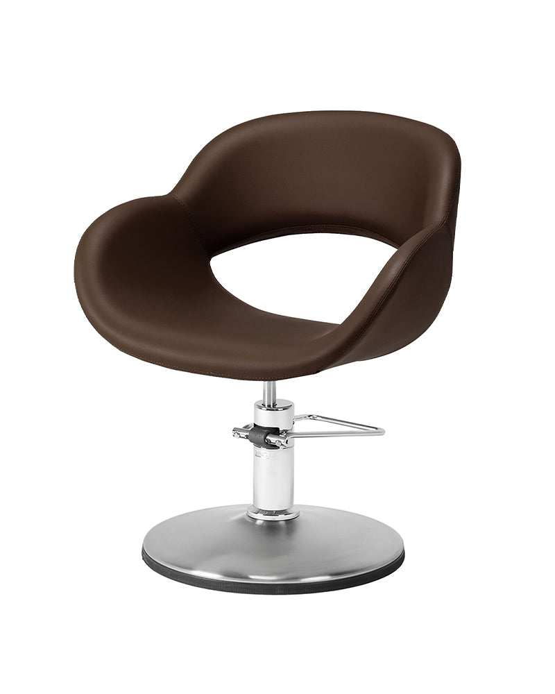Thea - Brun frisørstol med krom pladefod