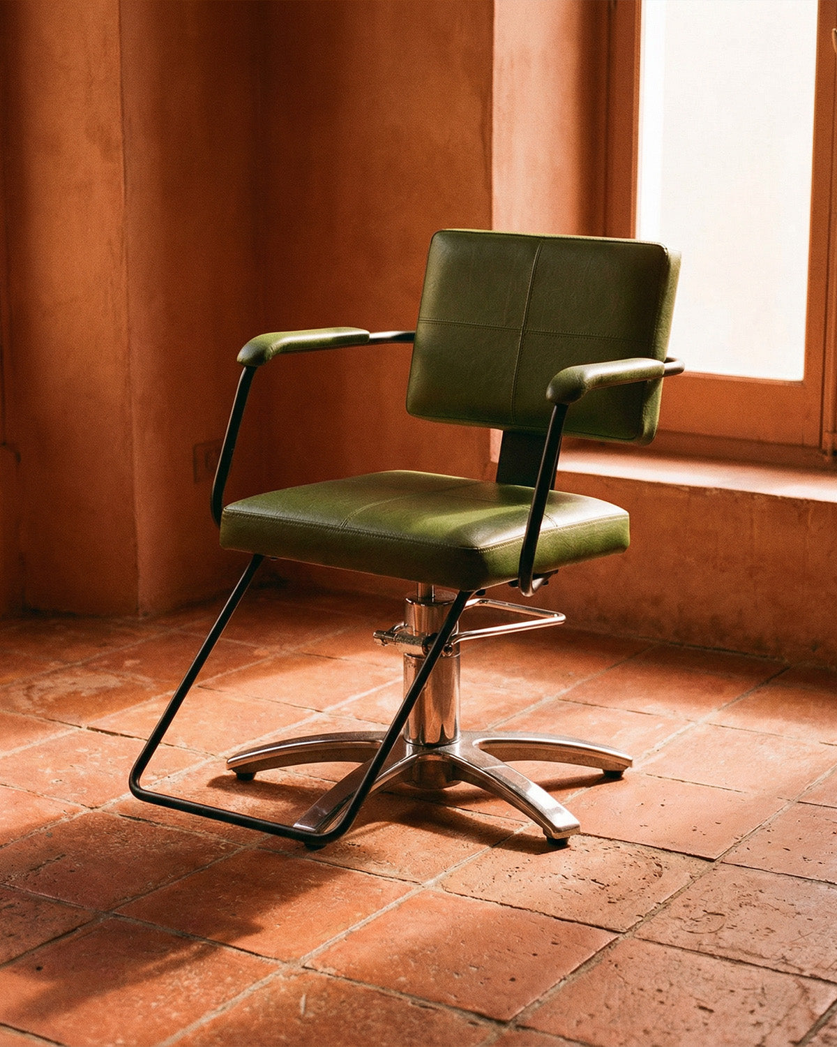Shiki - Green styling chair with footrest and chrome cross base